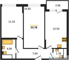 Планировка двухкомнатной(квартира) площадью 54.25 квадратных метров в “ЖК Светлый мир БиоПолис”