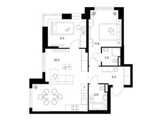 Планировка двухкомнатной(квартира) площадью 59.5 квадратных метров в ЖК “ЖК Середневский лес”