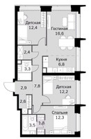 Планировка 4+ комнатной(квартира) площадью 86.9 квадратных метров в ЖК “ЖК Amber City (Амбер Сити)”