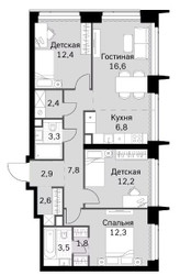 Планировка 4+ комнатной(квартира) площадью 86.9 квадратных метров в ЖК “ЖК Amber City (Амбер Сити)”