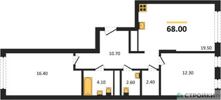 Планировка двухкомнатной(квартира) площадью 68 квадратных метров в “ЖК Переделкино Ближнее”