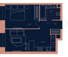 Планировка двухкомнатной(квартира) площадью 38.2 квадратных метров в “Квартал Эра”