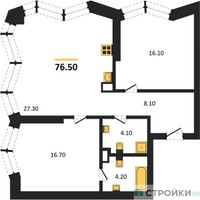 Планировка двухкомнатной(квартира) площадью 76.5 квадратных метров в “ICE TOWERS (Айс Тауэрс)”