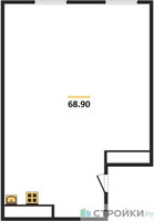 Планировка однокомнатной(квартира) площадью 68.9 квадратных метров в “ЖК Лайм”