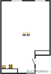 Планировка однокомнатной(квартира) площадью 68.9 квадратных метров в ЖК “ЖК Лайм”