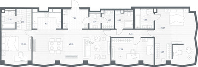 Планировка трехкомнатной(квартира) площадью 157.52 квадратных метров в ЖК “ЖК TATE (Тэйт)”