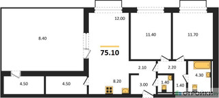 Планировка двухкомнатной(квартира) площадью 75.1 квадратных метров в “ЖК Равновесие”