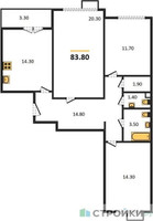 Планировка трехкомнатной(квартира) площадью 83.8 квадратных метров в “ЖК 1-й Ленинградский (Первый Ленинградский)”