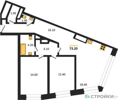 Планировка двухкомнатной(квартира) площадью 72.5 квадратных метров в “ЖК Дом Chkalov”