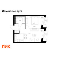 Планировка однокомнатной(квартира) площадью 38.06 квадратных метров в “ЖК Ильинские луга”