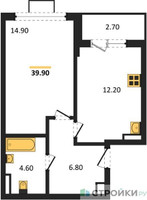 Планировка однокомнатной(квартира) площадью 39.9 квадратных метров в “ЖК Бунинские кварталы”