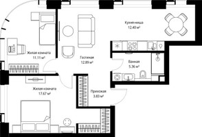 Планировка двухкомнатной(квартира) площадью 63.26 квадратных метров в “ЖК Веер”