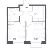 Планировка однокомнатной(квартира) площадью 35.97 квадратных метров в “ЖК Томилино Парк”