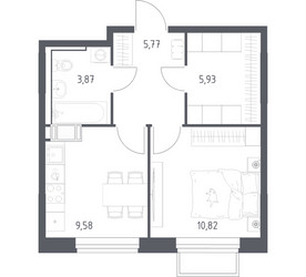 Планировка однокомнатной(квартира) площадью 35.97 квадратных метров в ЖК “ЖК Томилино Парк”