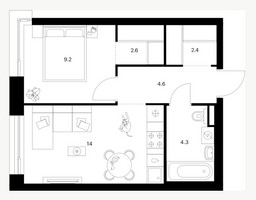 Планировка однокомнатной(квартира) площадью 37.1 квадратных метров в “ЖК Зеленый парк”
