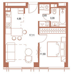 Планировка однокомнатной(квартира) площадью 40.2 квадратных метров в ЖК “ЖК Symphony 34 (Симфония 34)”