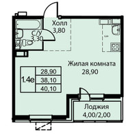 Планировка однокомнатной(апартаменты) площадью 40.1 квадратных метров в “ЖК Кашинцево”
