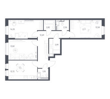 Планировка трехкомнатной(квартира) площадью 78.08 квадратных метров в “ЖК Большое Путилково”