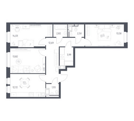 Планировка трехкомнатной(квартира) площадью 78.08 квадратных метров в ЖК “ЖК Большое Путилково”