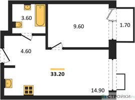 Планировка однокомнатной(квартира) площадью 33.2 квадратных метров в “ЖК Форевиль”