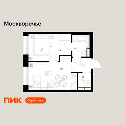 Планировка однокомнатной(квартира) площадью 31.4 квадратных метров в ЖК “ЖК Москворечье”