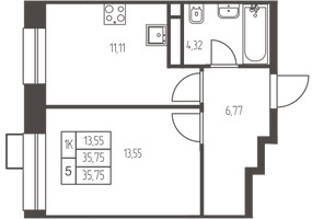 Планировка однокомнатной(квартира) площадью 35.8 квадратных метров в “ЖК Новая Ивантеевка”
