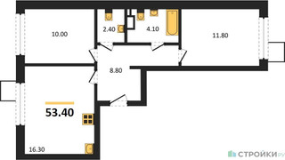 Планировка двухкомнатной(квартира) площадью 53.4 квадратных метров в “ЖК Лесная Отрада”
