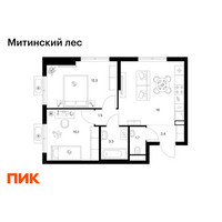 Планировка двухкомнатной(квартира) площадью 47.7 квадратных метров в “ЖК Митинский лес”