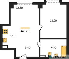 Планировка однокомнатной(квартира) площадью 42.2 квадратных метров в “ЖК АУРА”