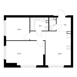 Планировка двухкомнатной(квартира) площадью 58.3 квадратных метров в ЖК “ЖК Руставели 14”