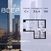 Планировка студии(квартира) площадью 32.37 квадратных метров в “ЖК Веер”
