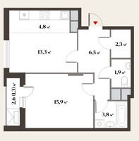 Планировка двухкомнатной(квартира) площадью 49.7 квадратных метров в “ЖК Миниполис Восемь кленов”