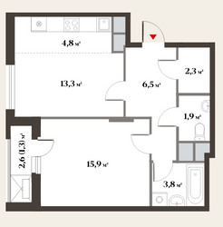 Планировка двухкомнатной(квартира) площадью 49.7 квадратных метров в ЖК “ЖК Миниполис Восемь кленов”