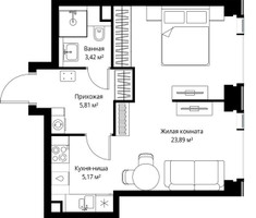 Планировка однокомнатной(квартира) площадью 38.29 квадратных метров в “Мультиквартал СИТИДЗЕН”