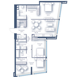 Планировка трехкомнатной(квартира) площадью 130.72 квадратных метров в ЖК “ЖК Дом Дау”