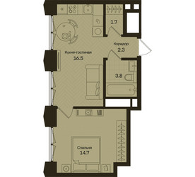 Планировка однокомнатной(квартира) площадью 39 квадратных метров в ЖК “ЖК Дом на Часовой”