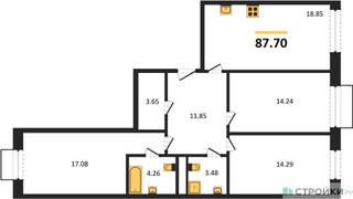 Планировка трехкомнатной(квартира) площадью 87.7 квадратных метров в “ЖК Новоград Павлино”