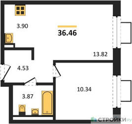 Планировка однокомнатной(квартира) площадью 36.46 квадратных метров в ЖК “ЖК Подольские кварталы”