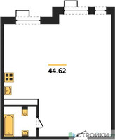 Планировка однокомнатной(квартира) площадью 44.62 квадратных метров в “ЖК Радость (Радумля Парк)”