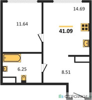 Планировка однокомнатной(квартира) площадью 40.95 квадратных метров в “ЖК 1-й Нагатинский (Первый Нагатинский)”