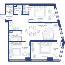 Планировка трехкомнатной(квартира) площадью 86.3 квадратных метров в ЖК “ЖК Свет”