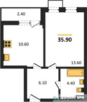 Планировка однокомнатной(квартира) площадью 35.9 квадратных метров в “ЖК Прокшино”