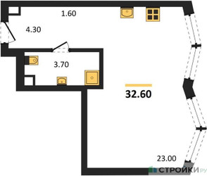 Планировка студии(квартира) площадью 32.6 квадратных метров в ЖК “Акценты”