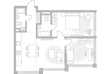Планировка трехкомнатной(квартира) площадью 65.43 квадратных метров в ЖК “ЖК Мневники от Гранель”