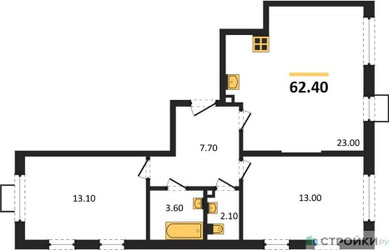 Планировка двухкомнатной(квартира) площадью 62.4 квадратных метров в ЖК “ЖК Лучи-2”
