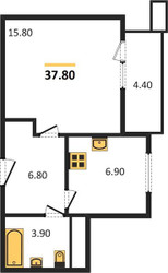 Планировка однокомнатной(квартира) площадью 37.5 квадратных метров в ЖК “ЖК Парк Легенд 2”