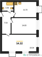 Планировка двухкомнатной(квартира) площадью 54.32 квадратных метров в “ЖК Жаворонки Клаб”
