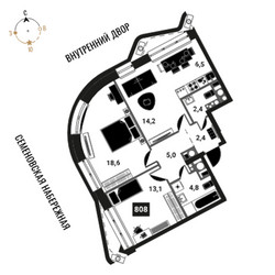 Планировка трехкомнатной(квартира) площадью 67 квадратных метров в ЖК “ЖК Интеллигент”