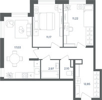 Планировка трехкомнатной(квартира) площадью 57.4 квадратных метров в “ЖК Равновесие”