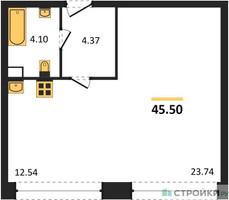 Планировка студии(квартира) площадью 45.5 квадратных метров в “ЖК AFI Park Воронцовский (Афи Парк)”